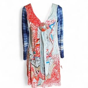 SAVE THE QUEEN art patchwork tunic dress multicolor size XL (small fit)